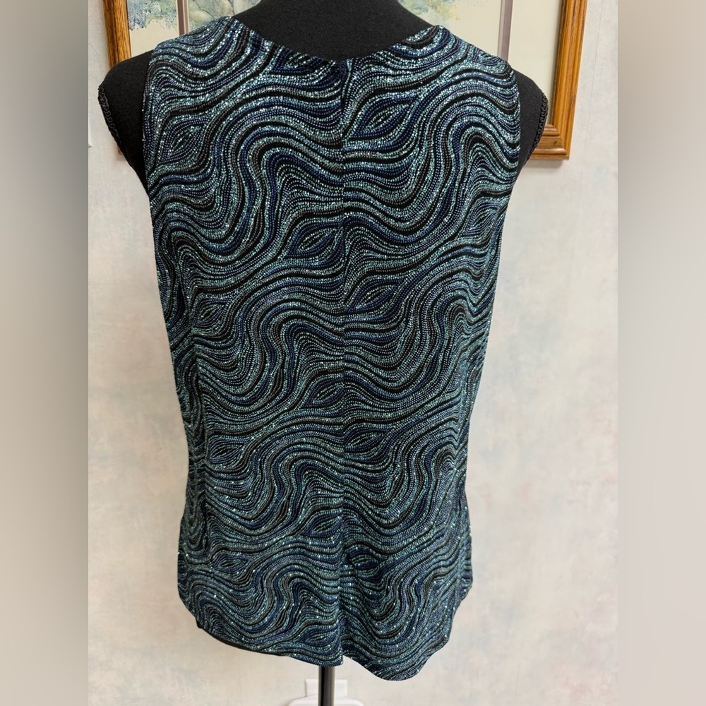 NWOT 2 pc Elegant Black Top w/Blue Glittery Threads -Beautiful Flattering Design - Picture 3 of 13